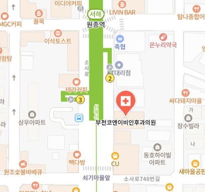 부천코엔이비인후과 수면다원검사 병원 위치 지도